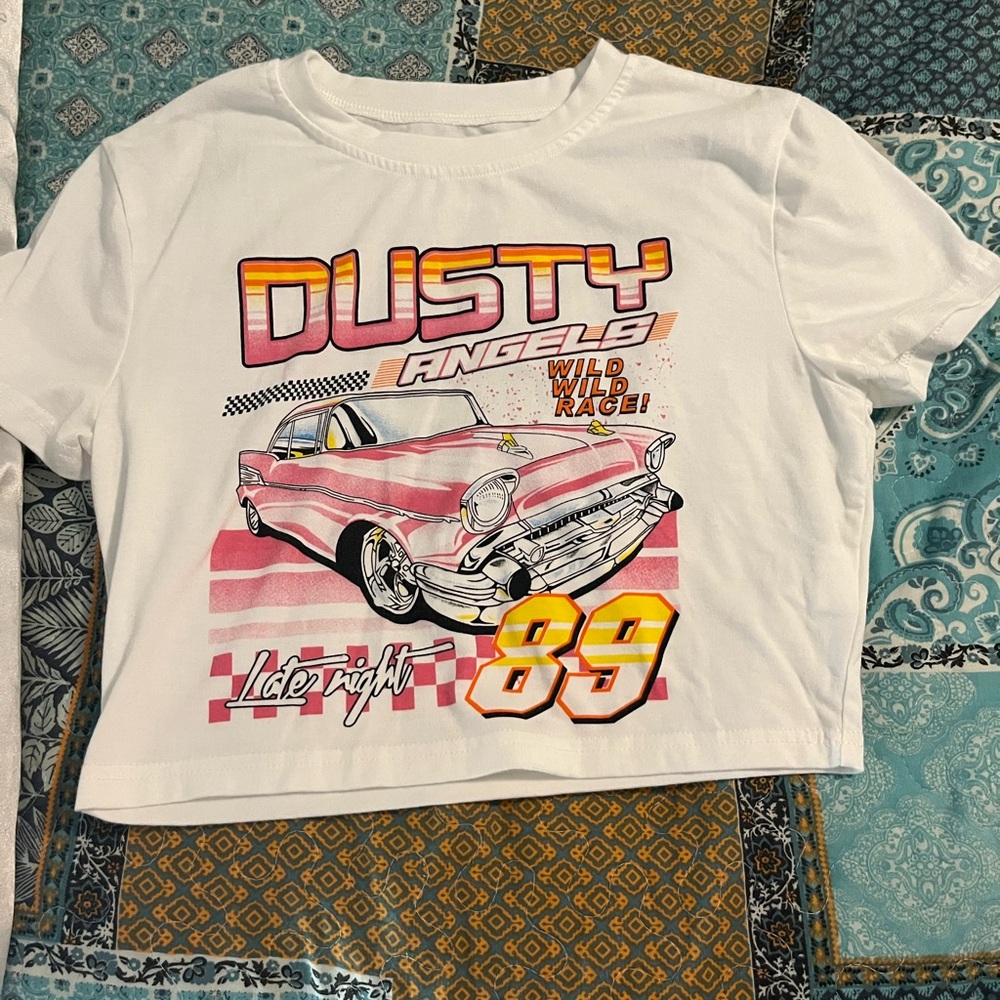 White Crop Top with Pink Graphic